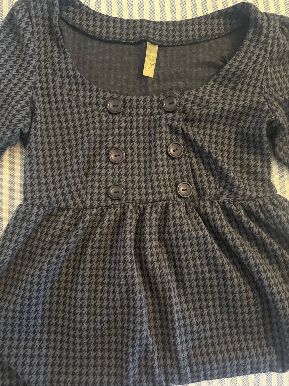 Classic Houndstooth Black & Gray Maternity Blouse with Button Detail